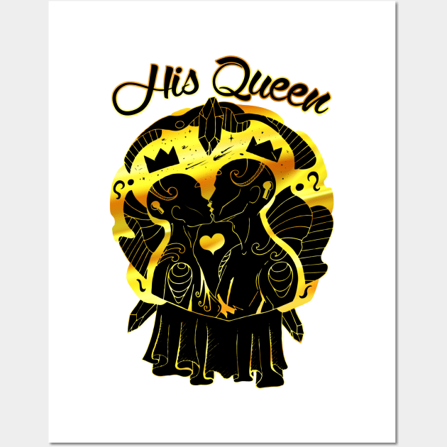 Black Gold Lovers Kiss - His Queen Wall Art by kenallouis